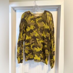 Michael Kors Men's Yellow and Brown Camouflage Crewneck Sweater